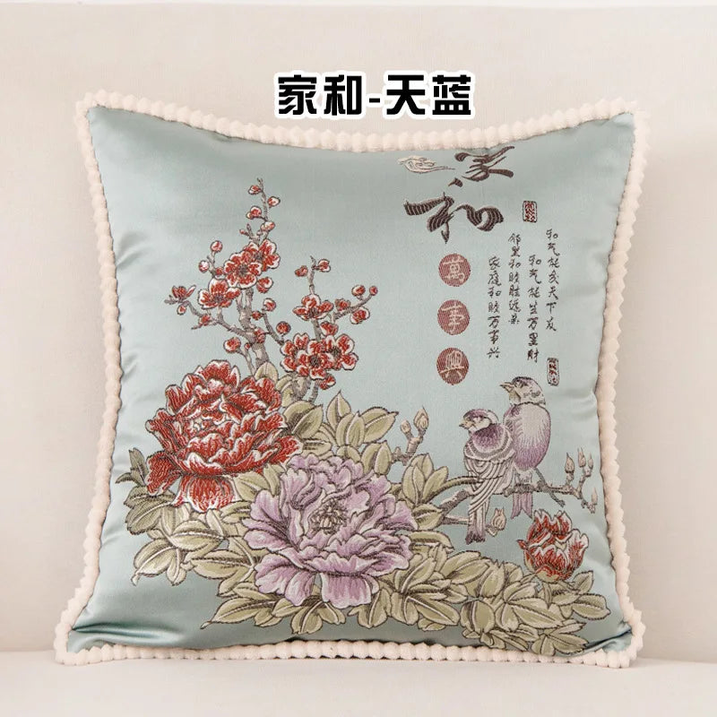 Flowers Embroidery Cushion Cover Embossed Pillowcases Bead String Jacquard Cushion Covers for Living Bedroom Home Decor 48x48cm