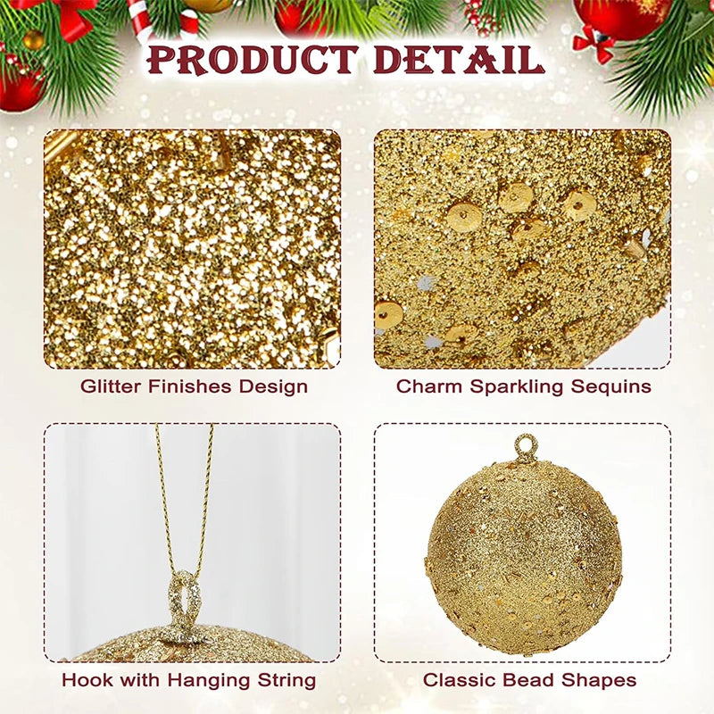 6Pcs 6cm Glitter Christmas Ball Xmas Tree Hanging Ornaments Gold Home Party Decoration Navidad New Year Holiday Gifts Set