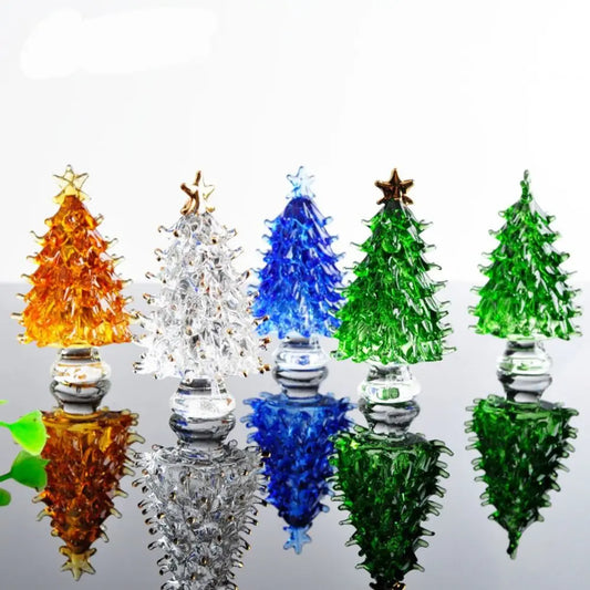Creative Crystal Christmas Tree Figurines Home Xmas Decoration Paperweight Crafts Art&Collection Table Ornaments Souvenir Gifts