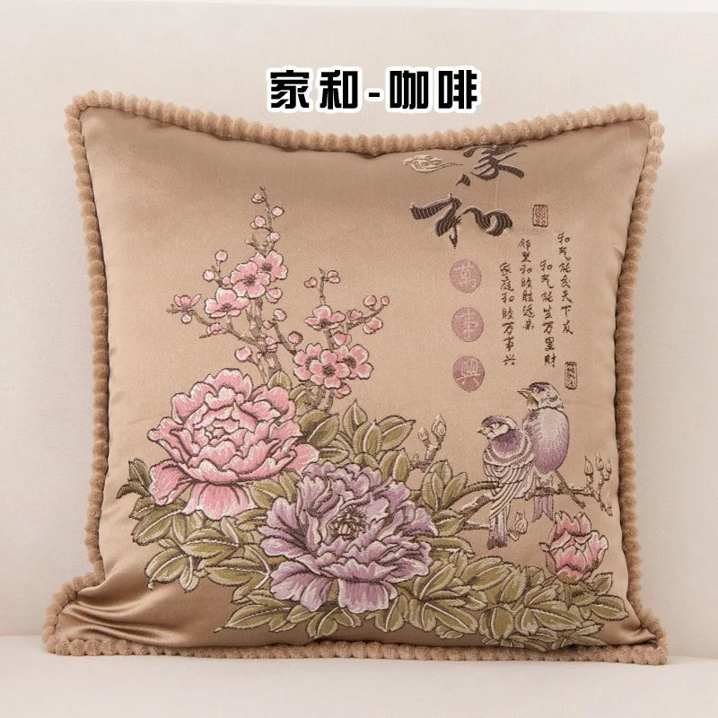 Flowers Embroidery Cushion Cover Embossed Pillowcases Bead String Jacquard Cushion Covers for Living Bedroom Home Decor 48x48cm