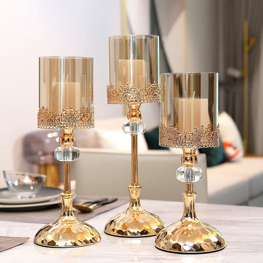 Elegant Gold Crystal Candle Holders