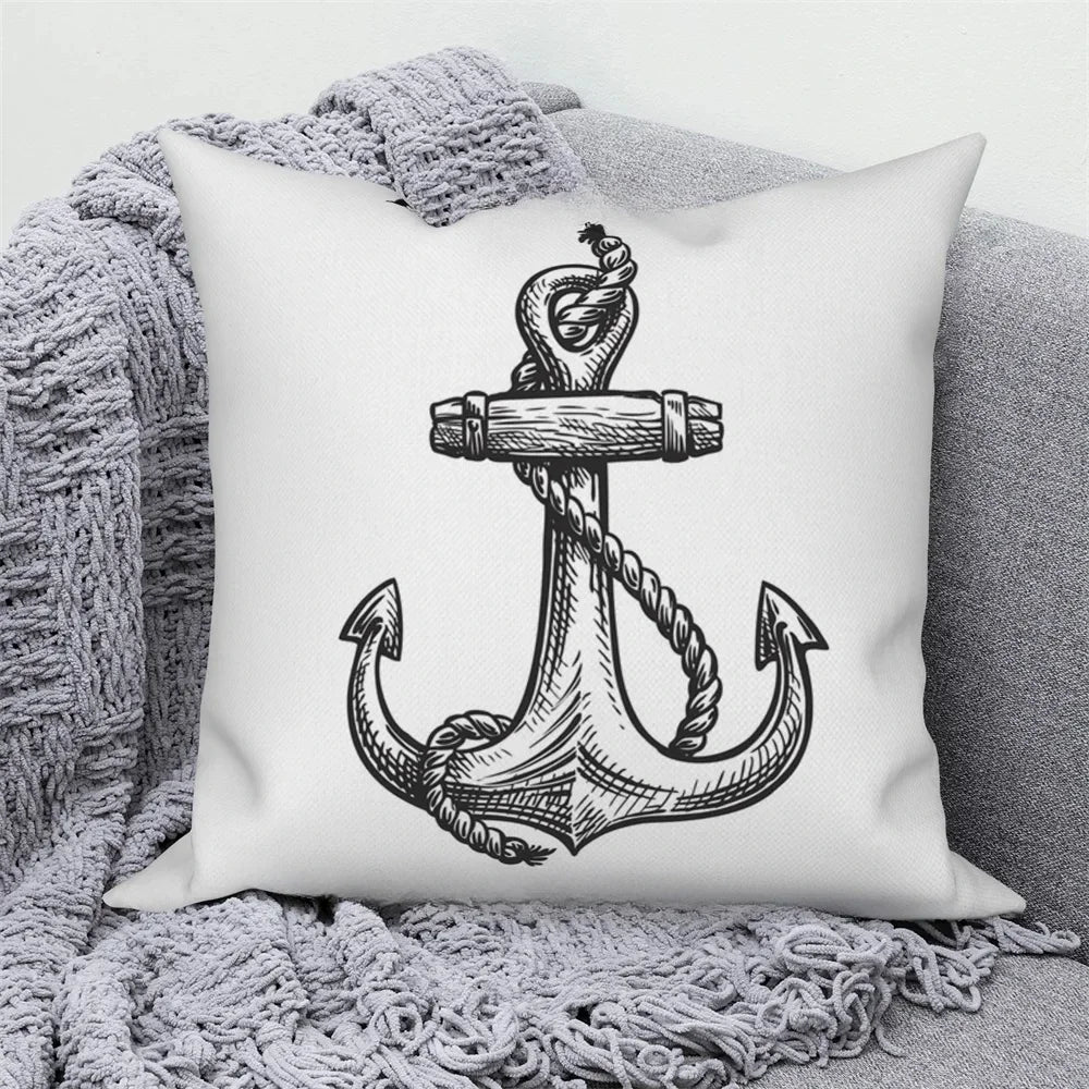 Ocean Animals Anchor Ship Decorative Pillowcase Sofa Cushion Cover Throw Pillow Case Home Bedroom Car Decor 40x40 45x45 50x50cm