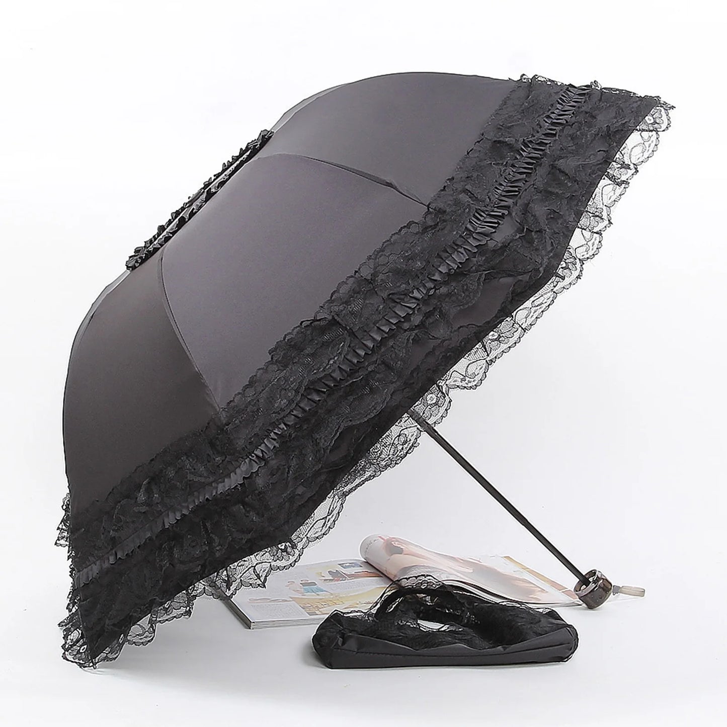 Vintage Lace Parasol Uv Protection Folding Umbrella Stylish Lace Folding Umbrella for Sun Protection Rain Lightweight Portable
