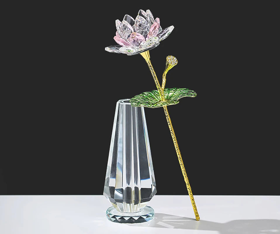 Sparkle Crystal Lotus Flower Figurine Handmade Glass Lotus Flowers Art Wedding Decor Feng Shui Home Table Decor