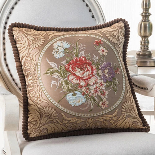 Flowers Embroidery Cushion Cover Embossed Pillowcases Bead String Jacquard Cushion Covers for Living Bedroom Home Decor 48x48cm
