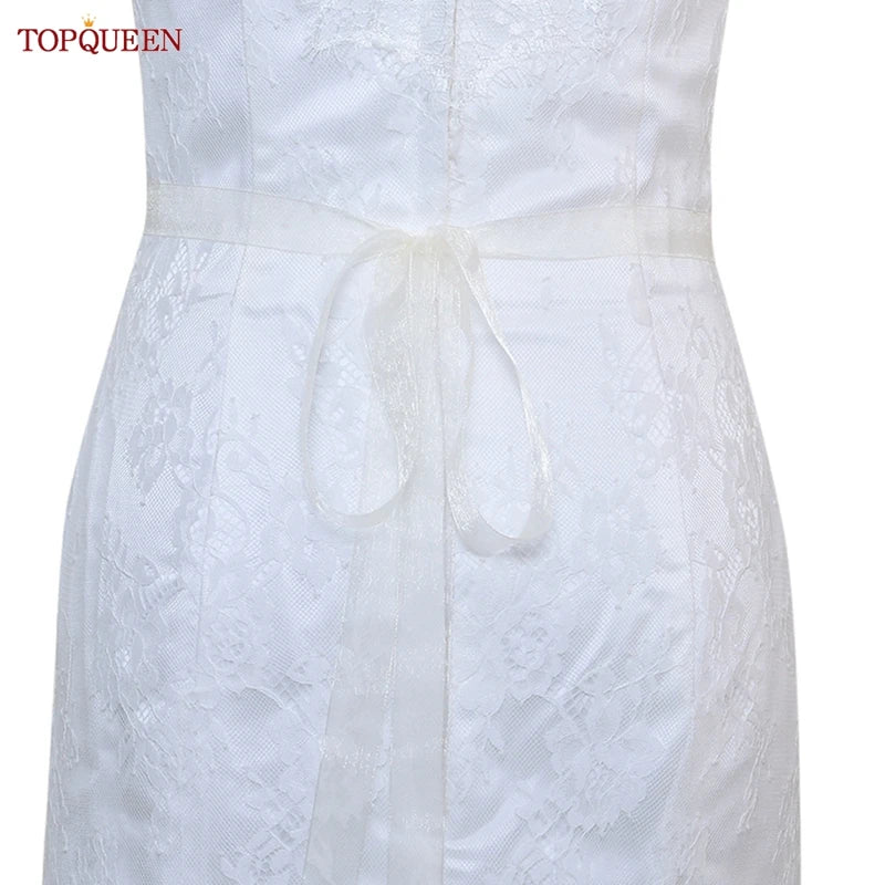 TOPQUEEN S319 Rhinestones Wedding Belt Sparkly Bride Dress Decorative Sash with Stone Jeweled Satin Ribbons Silver Gown Applique