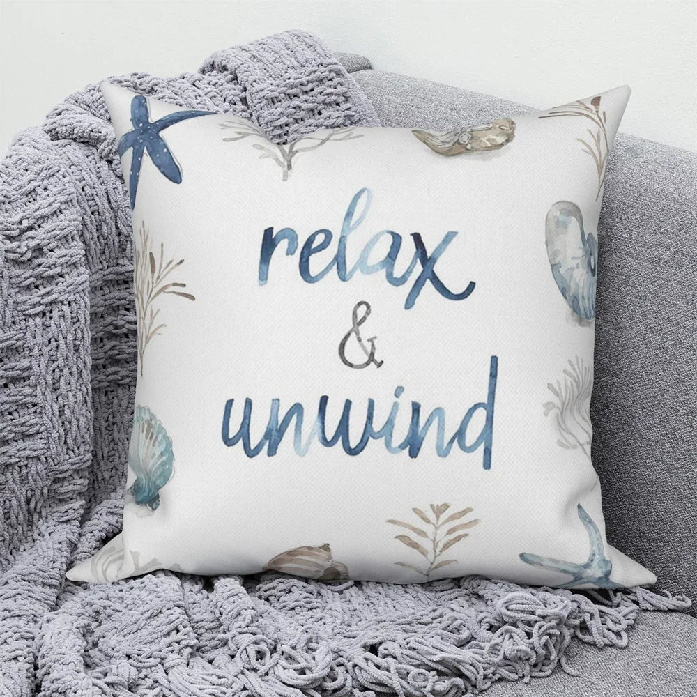 Ocean Animals Anchor Ship Decorative Pillowcase Sofa Cushion Cover Throw Pillow Case Home Bedroom Car Decor 40x40 45x45 50x50cm