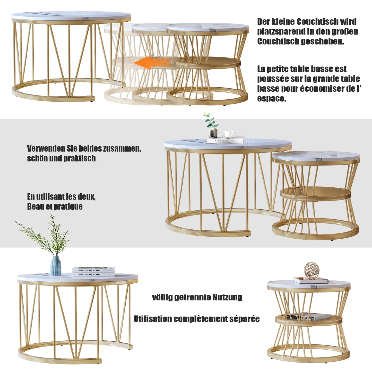 Anajqaqia Round Coffee Table Set 70x70x45cm 45x45x40cm