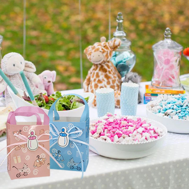 12pcs Baby Shower Gift Bags for Guests, Candy Cookie Souvenir Packaging Box, Boy Girl Gender Reveal Party Decoration Supplies