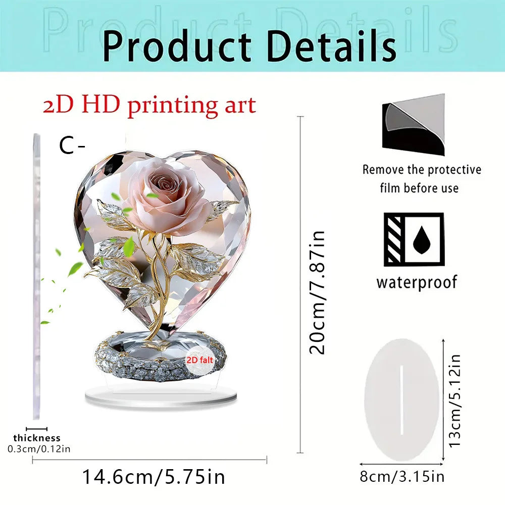 Crystal Rose Flower Figurine Glass Princess Style Dreamy Rose Flower Ornament Gift For Lady Home Table Wedding Decor