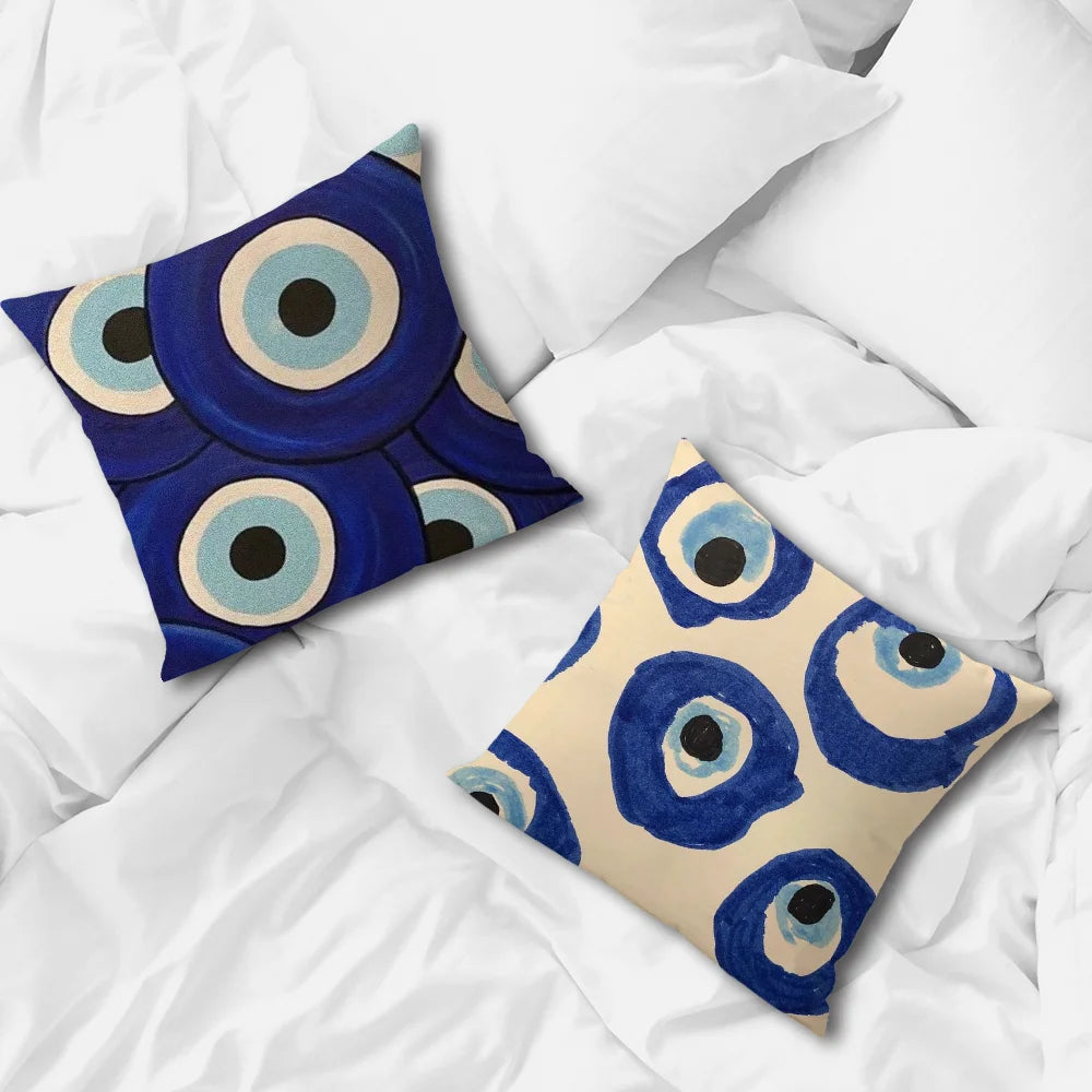 Turkish Lucky Blue Evil Eye Pillow Case For Sofa Bedroom Living Room Office Bedside Table Backrest Cushion Printing Square
