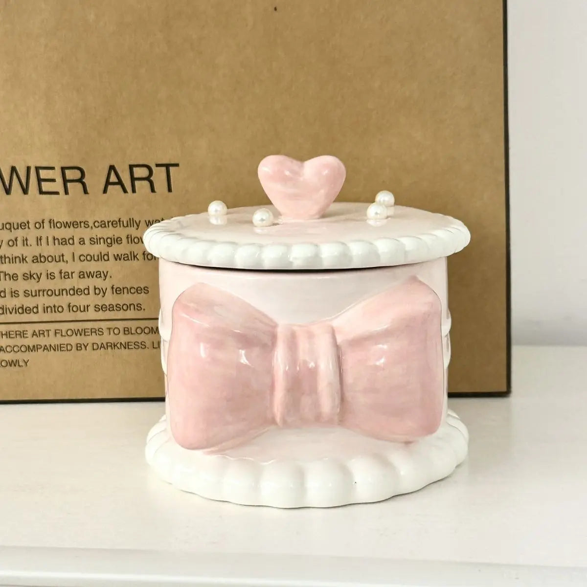 Creative Bow Ceramic Pearl Jewelry Box Cute Painted Tabletop Trinket Holiday Gift Girl Cosmetics Storage Jar Home Decoration New