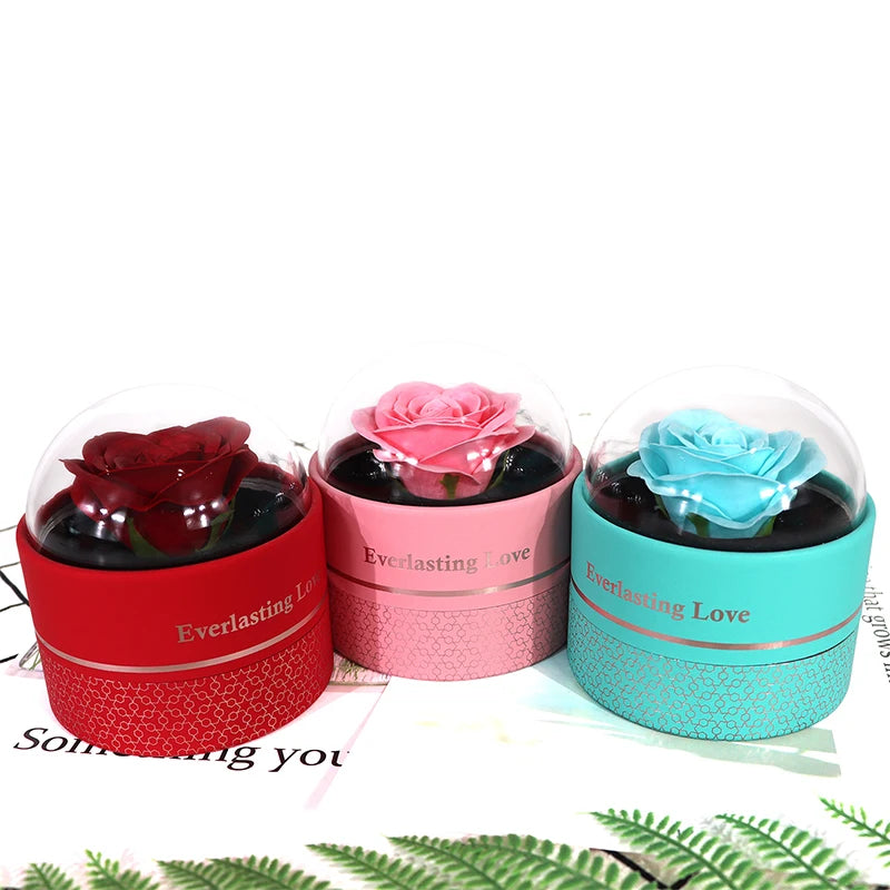 Round Eternal Rose Flower Jewelry Box Romantic Necklace Ring Storage Display Boxes Marriage Party Valentine's Day Gift Packaging