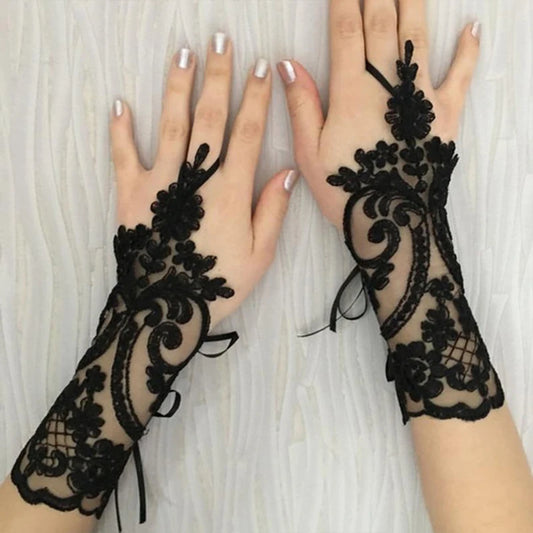 New Women Wedding Fingerless Gloves Lace White Black Wedding Gloves Mittens Accessory Girl Party Sexy Gloves Guantes Halloween