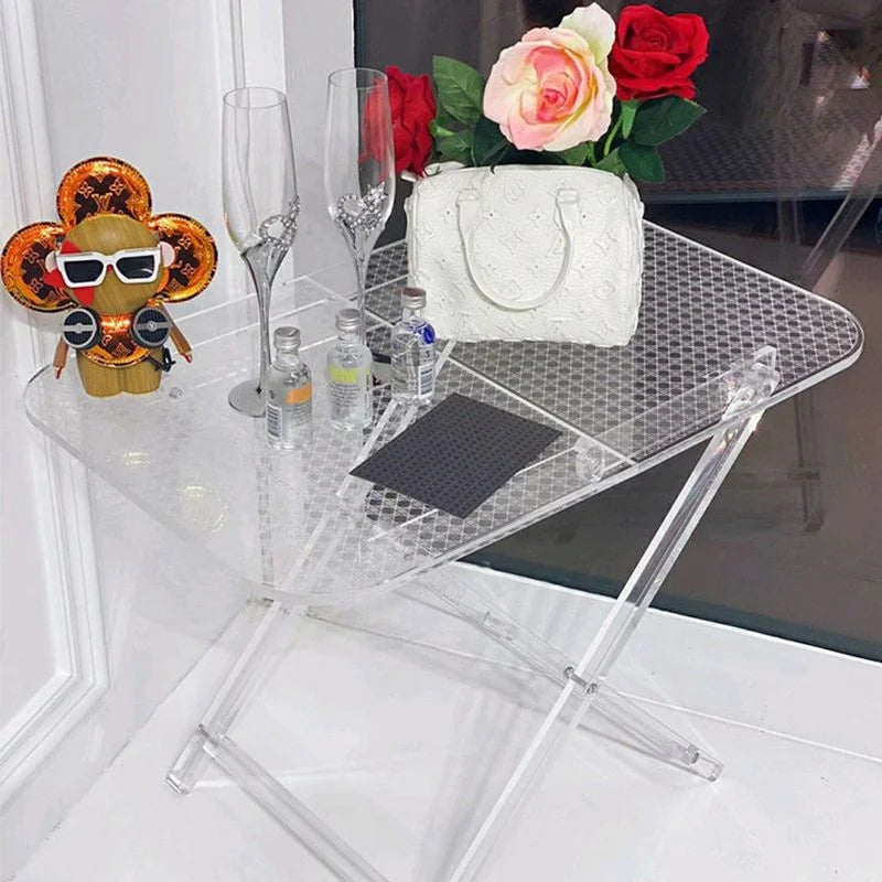 Luxurious Acrylic Coffee Table - Foldable Transparent Edge Table, Stylish Living Room Sofa Table - Patterned Tabletop