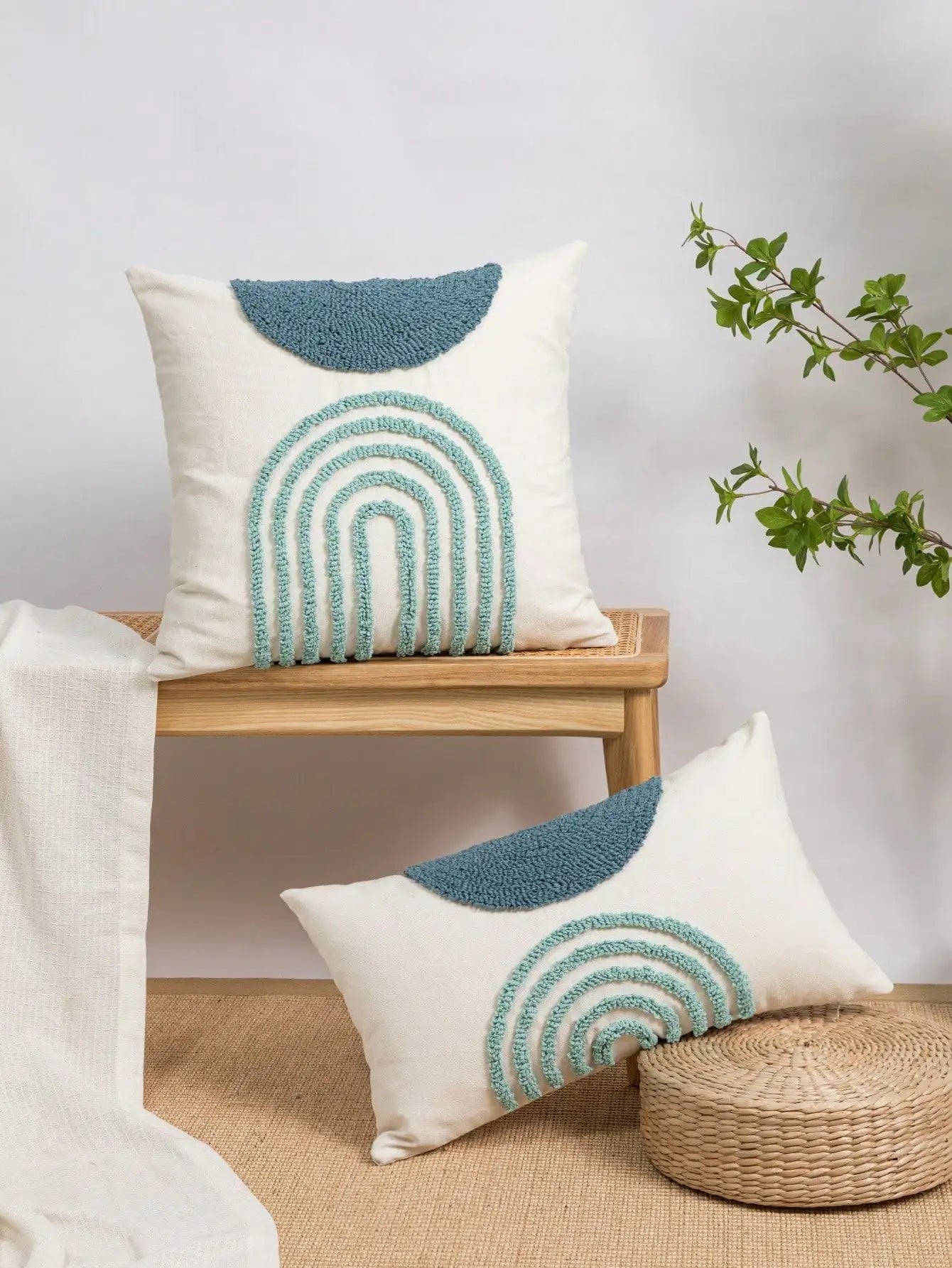 Throw pillow cover with semicircular geometric patterns, made of canvas, suitable for sofas in bedrooms and living rooms.