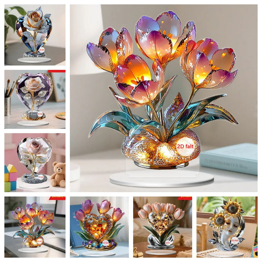 Crystal Rose Flower Figurine Glass Princess Style Dreamy Rose Flower Ornament Gift For Lady Home Table Wedding Decor