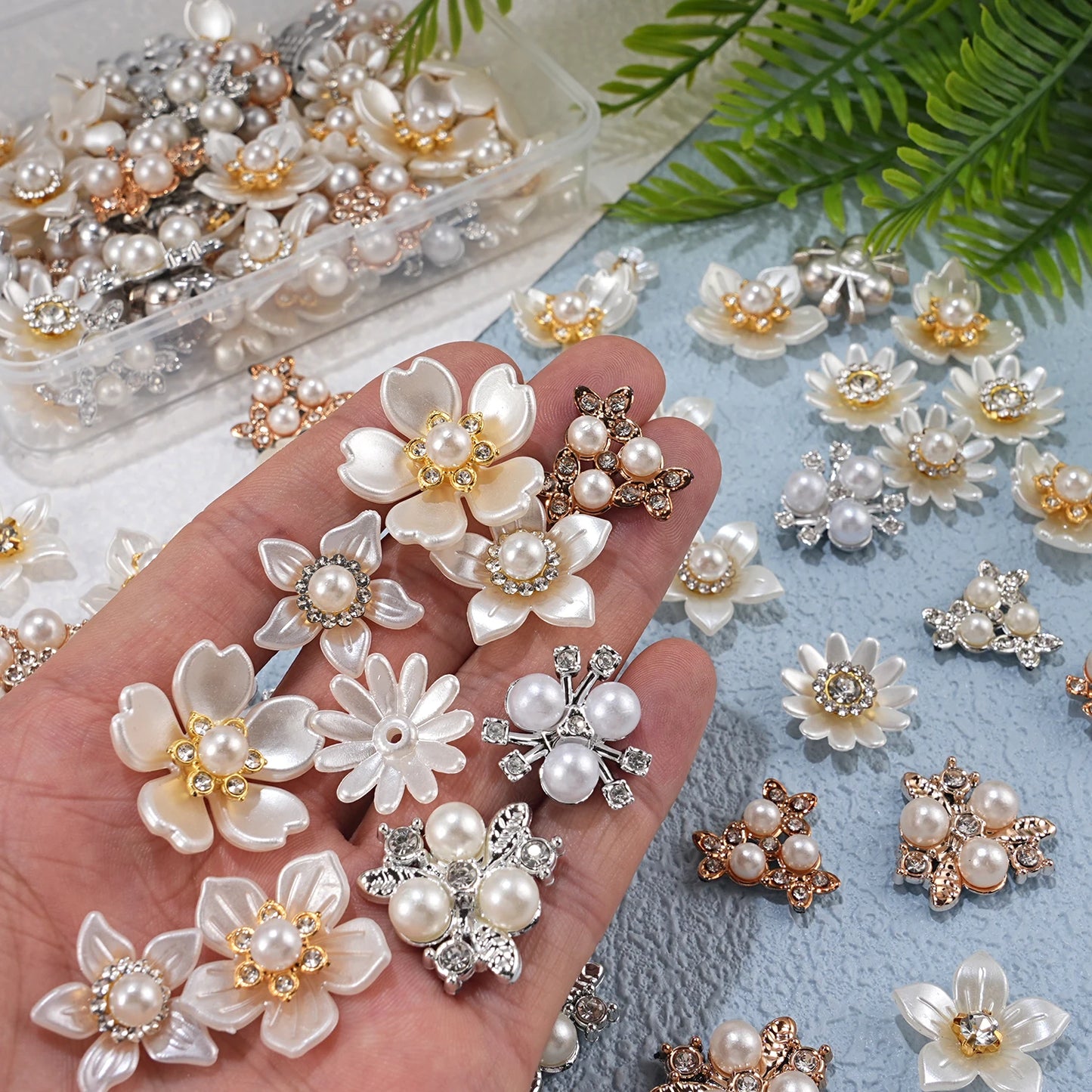 2025 New 2cm 50/57pcs with Diamond Pearl Flower, Imitation Diamond Button Hat Clothing Decoration Sewing Accessories, DIY Crafts