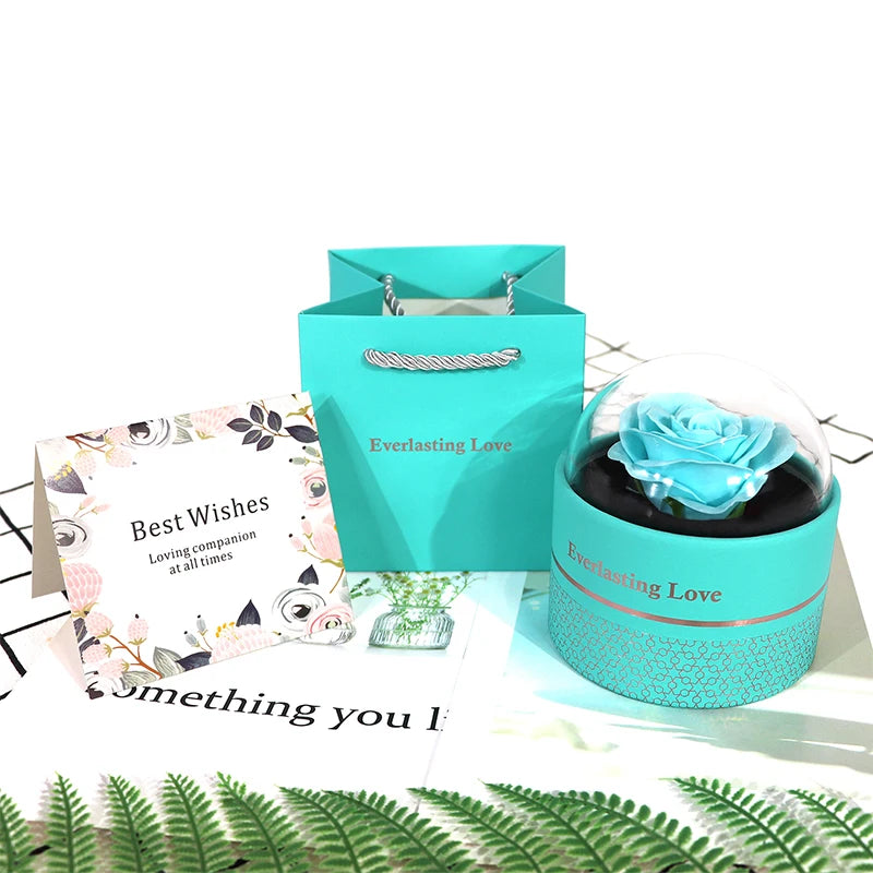 Round Eternal Rose Flower Jewelry Box Romantic Necklace Ring Storage Display Boxes Marriage Party Valentine's Day Gift Packaging