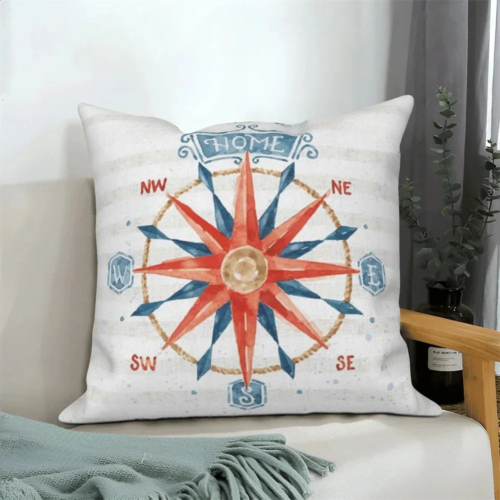 Ocean Animals Anchor Ship Decorative Pillowcase Sofa Cushion Cover Throw Pillow Case Home Bedroom Car Decor 40x40 45x45 50x50cm