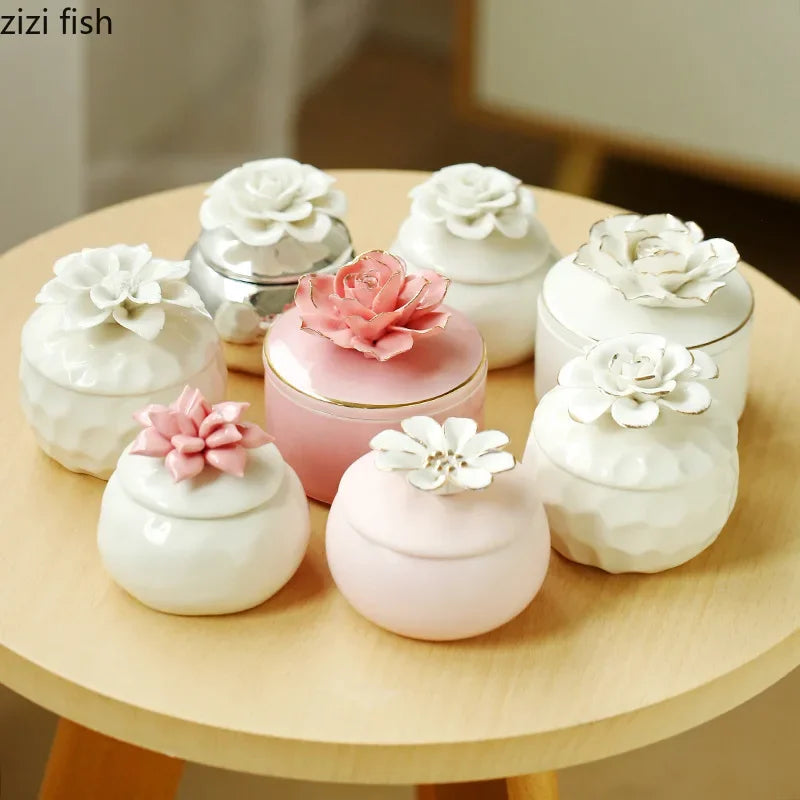 Hand Drawn Flower Ceramic Storage Jar Wedding Candy Box Jewelry Storage Box Storage Container Creative Gift Jar Home Decoration