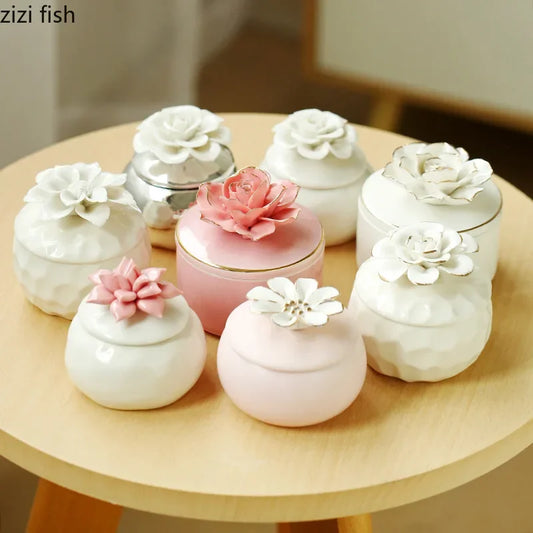 Hand Drawn Flower Ceramic Storage Jar Wedding Candy Box Jewelry Storage Box Storage Container Creative Gift Jar Home Decoration