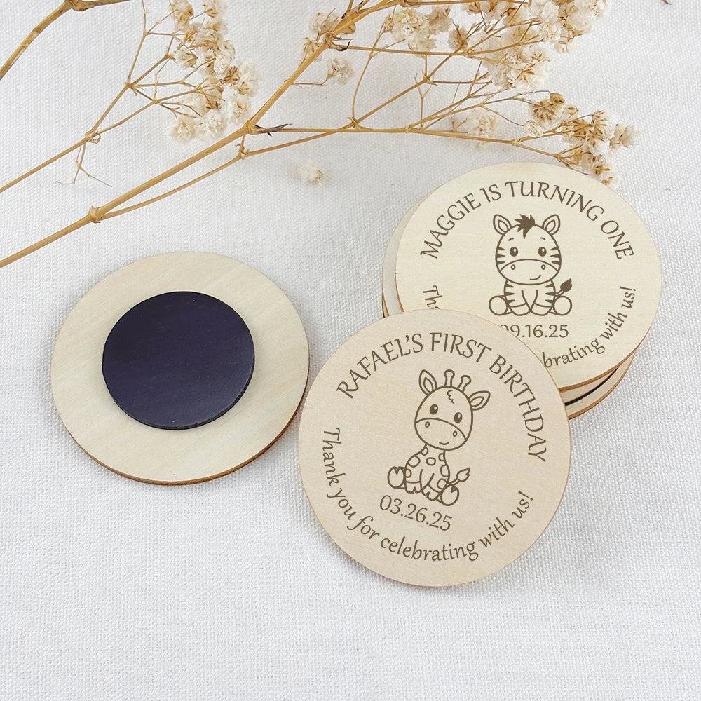 Baby Shower Favors Personalized Elephant Giraffe Wooden Magnets Custom Safari Animal Birthday Souvenirs Baptism Gifts for Guests