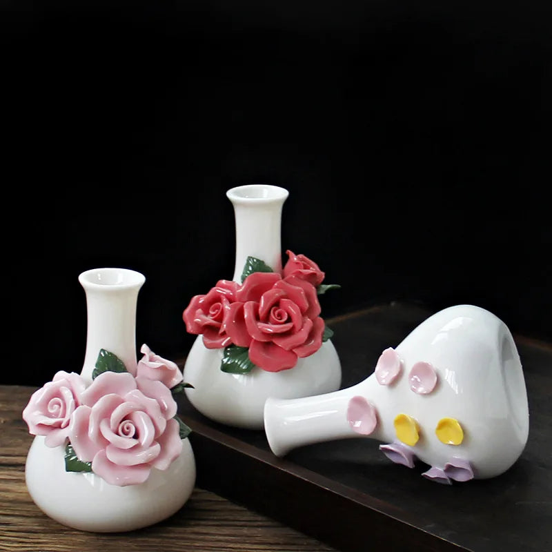 Hand-painted Vase Ornaments Ceramic Mini Flower Inserted Dry Flower Fragrance Bottle Home Desktop Decoration Crafts
