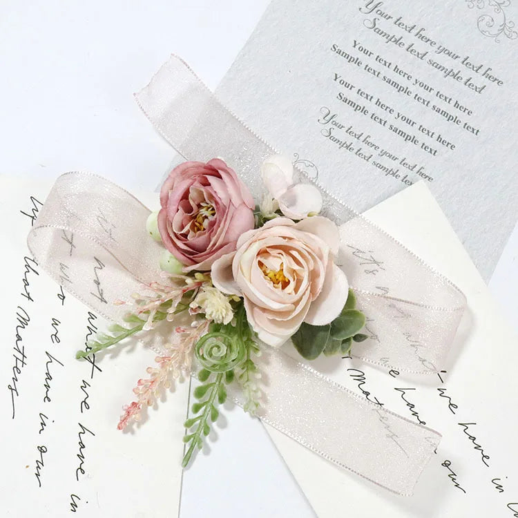 PinK Groom Corsage Wedding Boutonniere Pink Brooch Flowers Bridesmaid Pin for Guests Marriage Accessories Photo Props For Guests