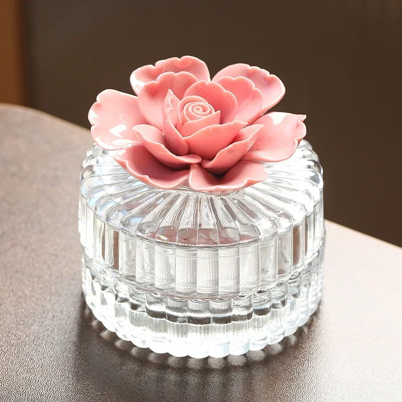 Ceramic flower glass storage box exquisite glass storage tank home storage tank creative home decoration gifts