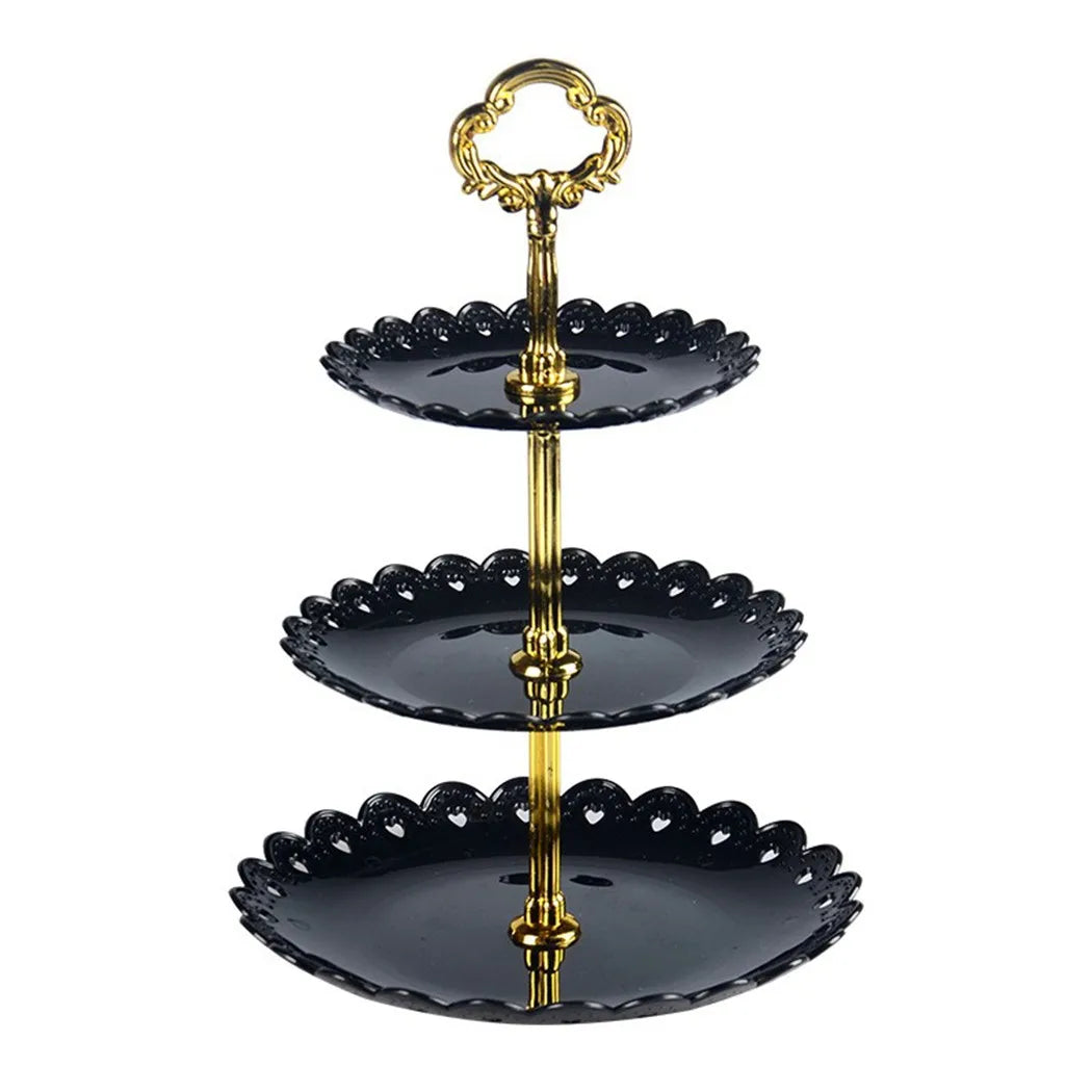 1Pcs 3 Layer ABS Plastic White/black Cake Stand Fruit Small Size Plate Tray Display Birthday Party Dessert Wedding
