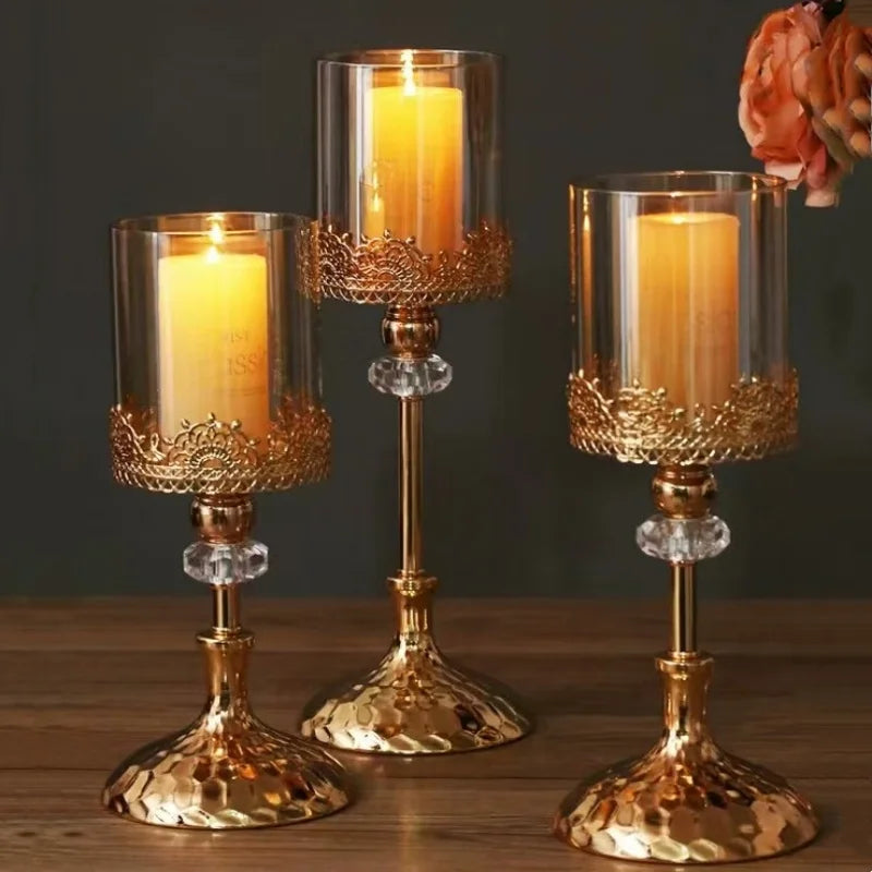 Elegant Gold Crystal Candle Holders