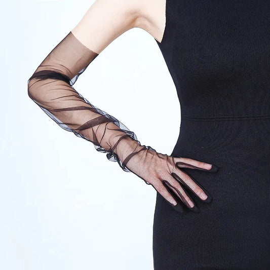 Women Long Sheer Tulle Gloves for Bridal Wedding Accessories Party Transparent Finger Gloves
