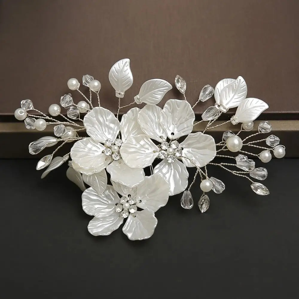 New Crystal Pearl Flower Bridal Headwear White Handmade Bride Headdress Luxury Elegant Wedding Hairpin Hair Jewelry
