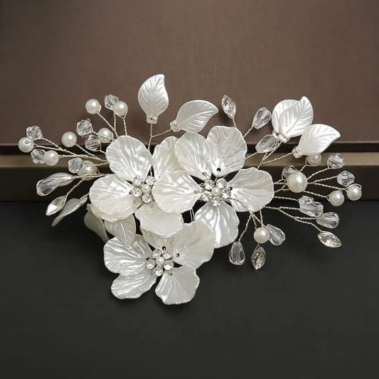 New Crystal Pearl Flower Bridal Headwear White Handmade Bride Headdress Luxury Elegant Wedding Hairpin Hair Jewelry
