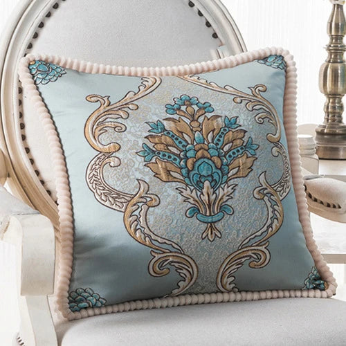Flowers Embroidery Cushion Cover Embossed Pillowcases Bead String Jacquard Cushion Covers for Living Bedroom Home Decor 48x48cm