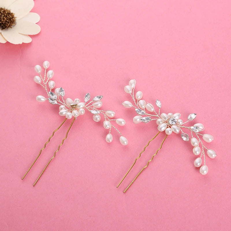 Wedding Crystal Pearl Hair Pins Wedding Hairpins Bridal Hair Accessories Bridesmaid Crystal U-shaped Hair Sticks Hair Jewelry