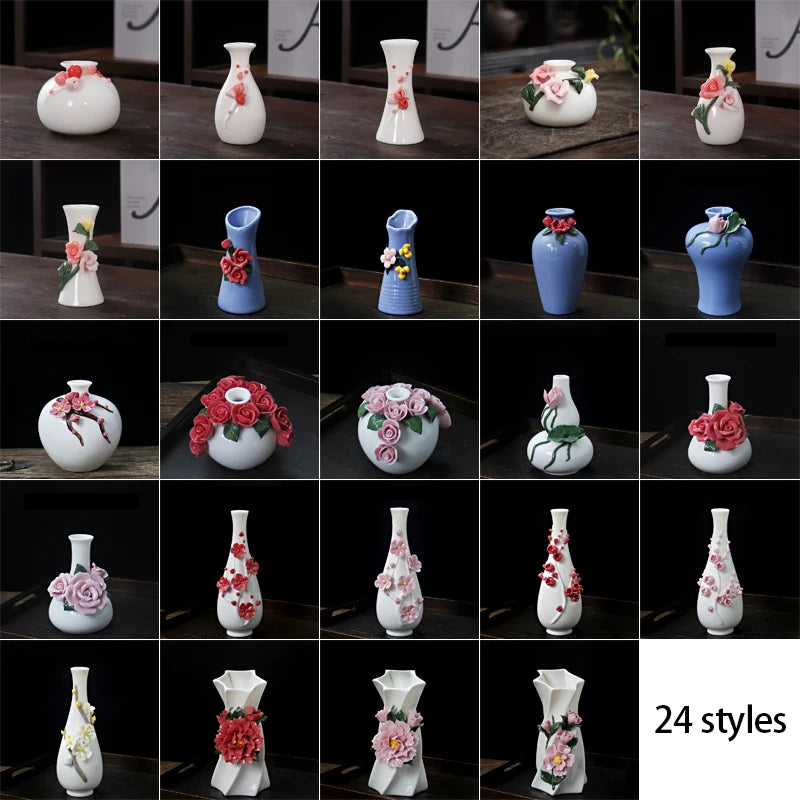 Hand-painted Vase Ornaments Ceramic Mini Flower Inserted Dry Flower Fragrance Bottle Home Desktop Decoration Crafts