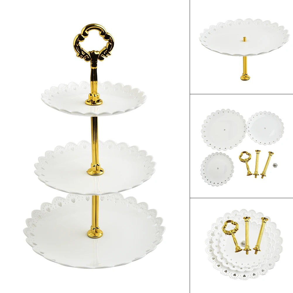1Pcs 3 Layer ABS Plastic White/black Cake Stand Fruit Small Size Plate Tray Display Birthday Party Dessert Wedding