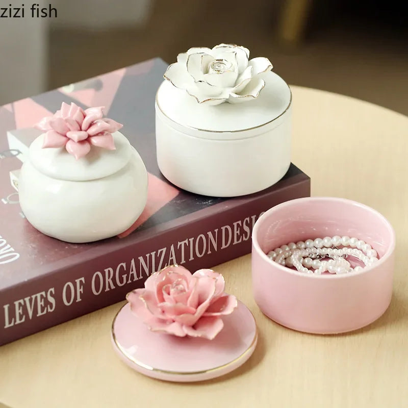Hand Drawn Flower Ceramic Storage Jar Wedding Candy Box Jewelry Storage Box Storage Container Creative Gift Jar Home Decoration