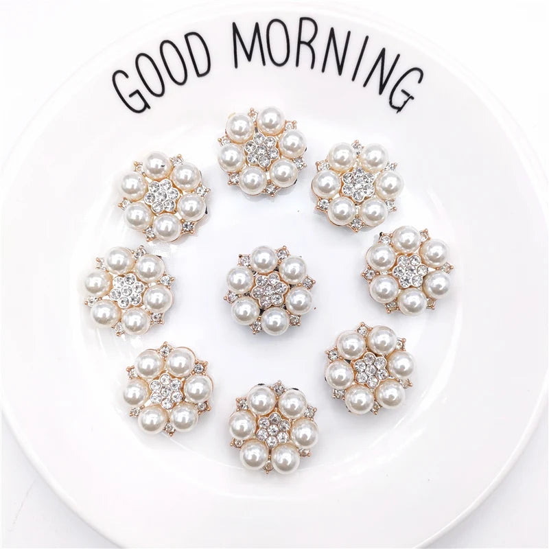 20Pcs 2.5CM Pearl Bead Flower Button With Plastic Bottom For DIY Hat Headwear Crafts Patches Decor Ornament Clothing Accessories
