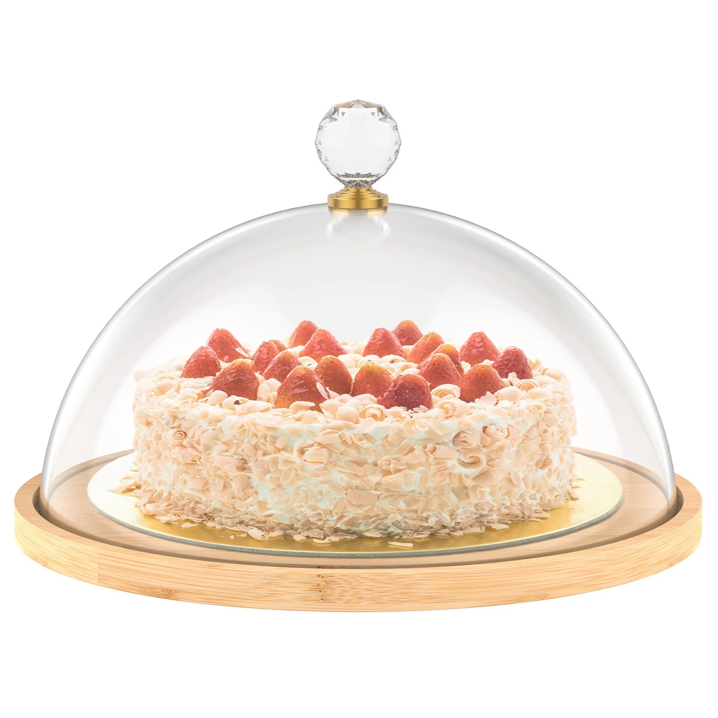 Round Cake Stand for Party Wooden Cake Holder with Acrylic Lid Dessert Display Stand for Butter Cheese Storage Wedding Decor