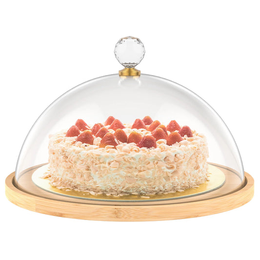 Round Cake Stand for Party Wooden Cake Holder with Acrylic Lid Dessert Display Stand for Butter Cheese Storage Wedding Decor