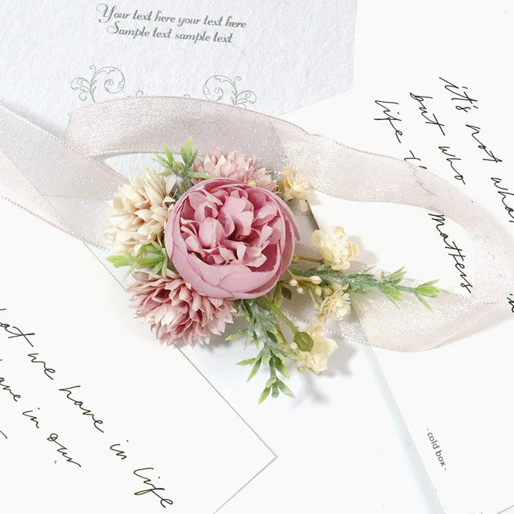 PinK Groom Corsage Wedding Boutonniere Pink Brooch Flowers Bridesmaid Pin for Guests Marriage Accessories Photo Props For Guests