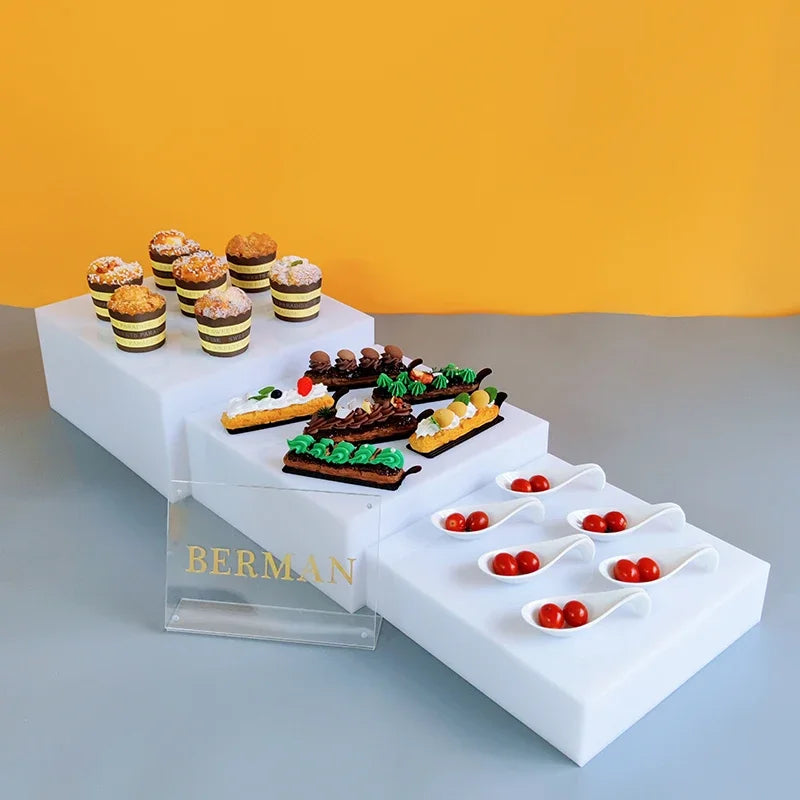 3pcs set square wedding decoration acrylic dessert table set buffet cake snack display stand white acrylic riser