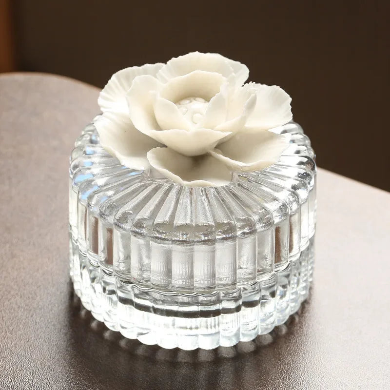 Ceramic flower glass storage box exquisite glass storage tank home storage tank creative home decoration gifts