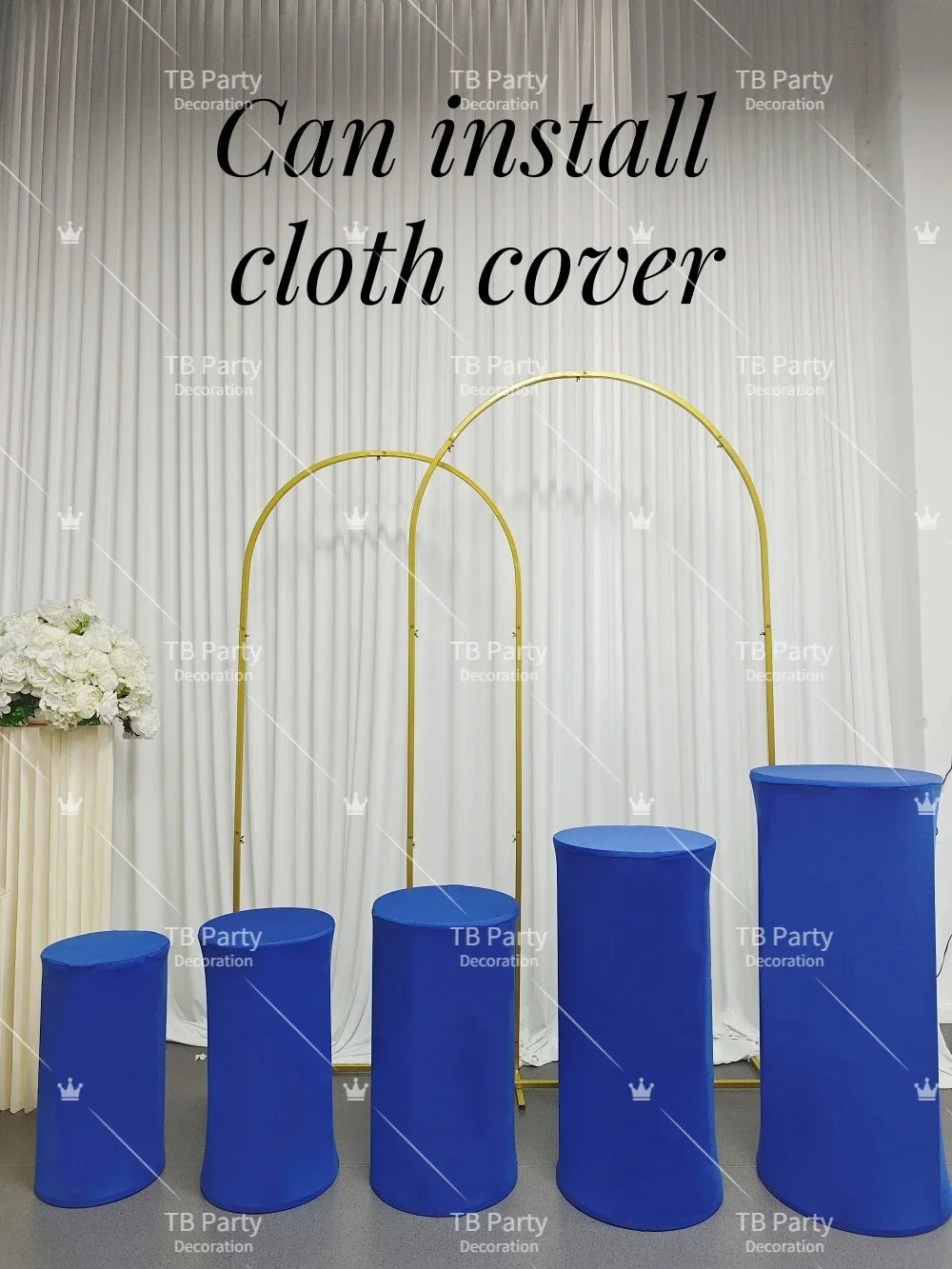 White Cylinders Cake Table Party Wedding Decoration Cylindrical Cloth Cover Stand Dessert Bar Photograph Background