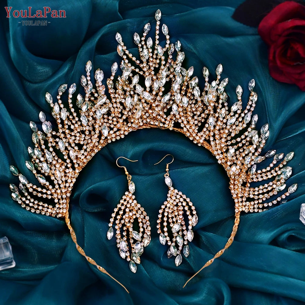 TOPQUEEN Bridal Crown Wedding Headband Woman Hair Accessories for Party Crystal Tiara Pageant Headwear Bride Headpiece HP374