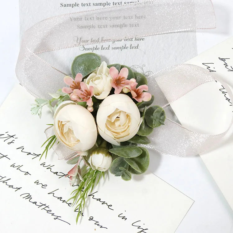 PinK Groom Corsage Wedding Boutonniere Pink Brooch Flowers Bridesmaid Pin for Guests Marriage Accessories Photo Props For Guests