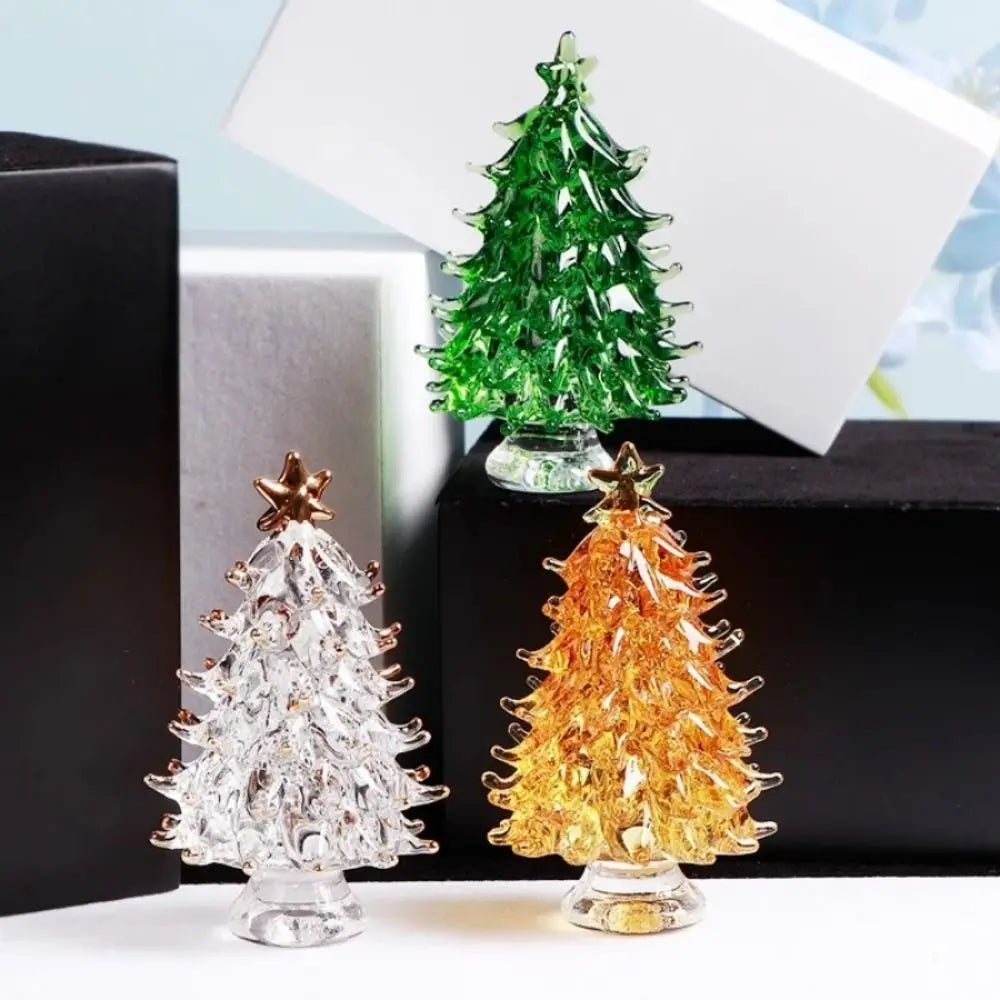 Creative Crystal Christmas Tree Figurines Home Xmas Decoration Paperweight Crafts Art&Collection Table Ornaments Souvenir Gifts
